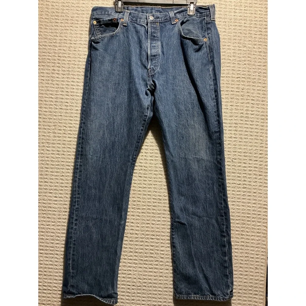 Levi's 501 Jeans Mens 38x32 Dark Wash Blue Straight Leg Button Fly